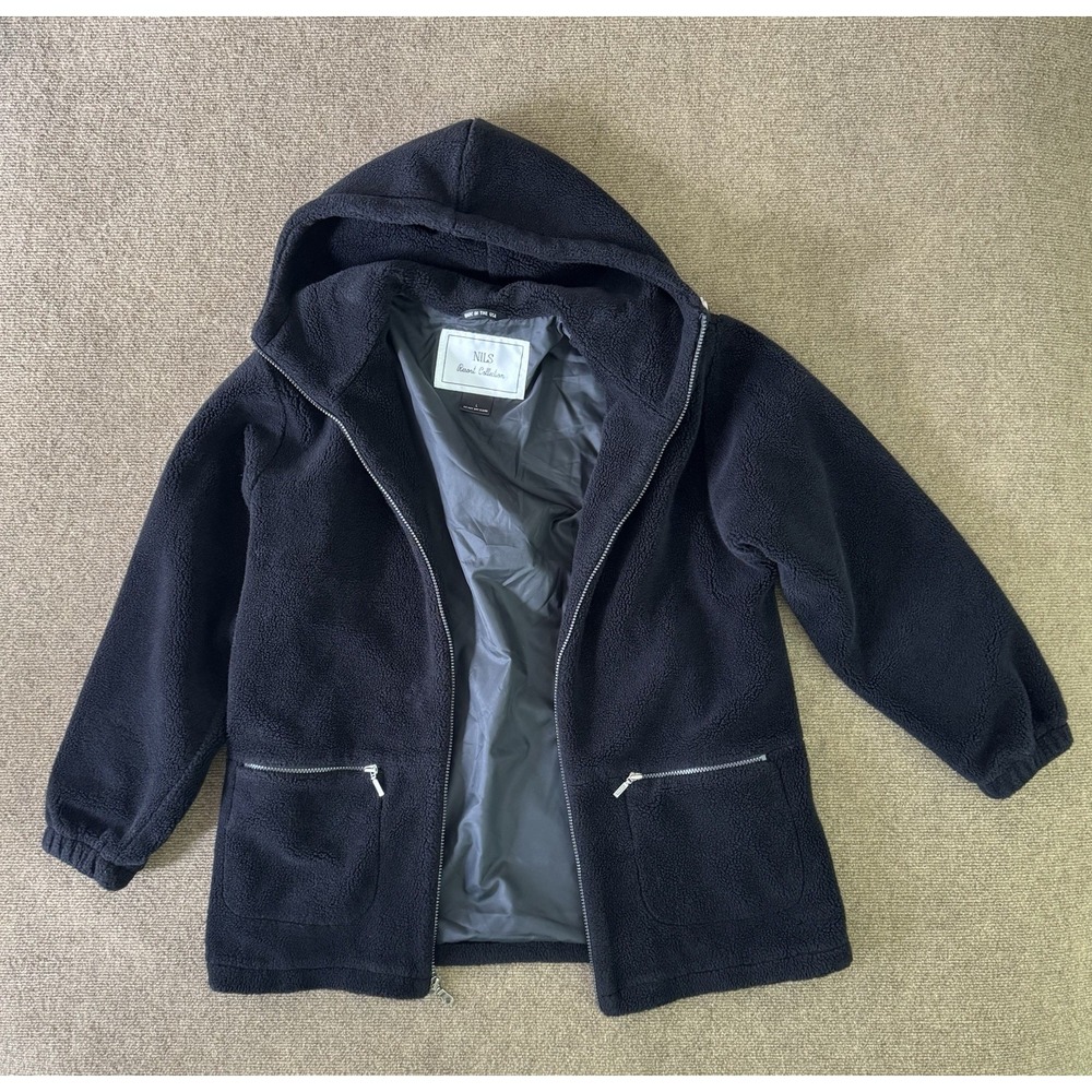 Vintage NILS Resort Collection Women's Black Fleece Hooded Jacket L Made in USA